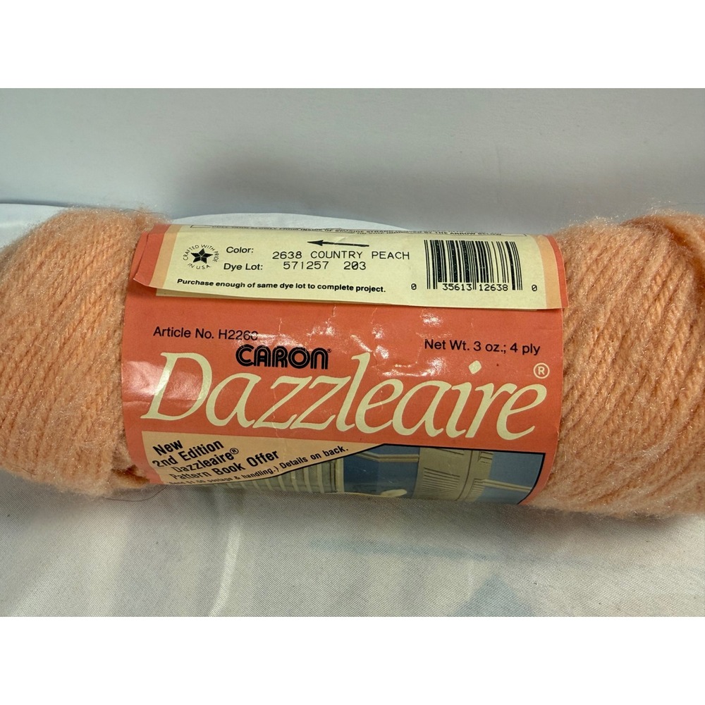 Caron Dazzlaire Yarn Country Peach 2638 Vintage 4 Ply 3oz Skein Dye Lot 571257